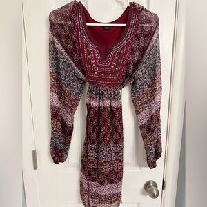 Bohemian tie around waist dress with silver jeweled front. Size L